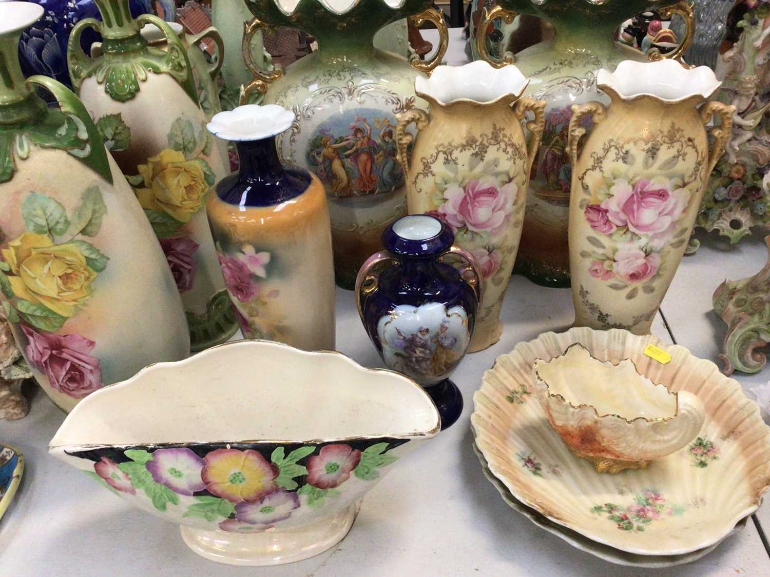 Group of Victorian and later pairs of vases, large painted glass vase with cover, Noritake ceramic d - Image 4 of 5