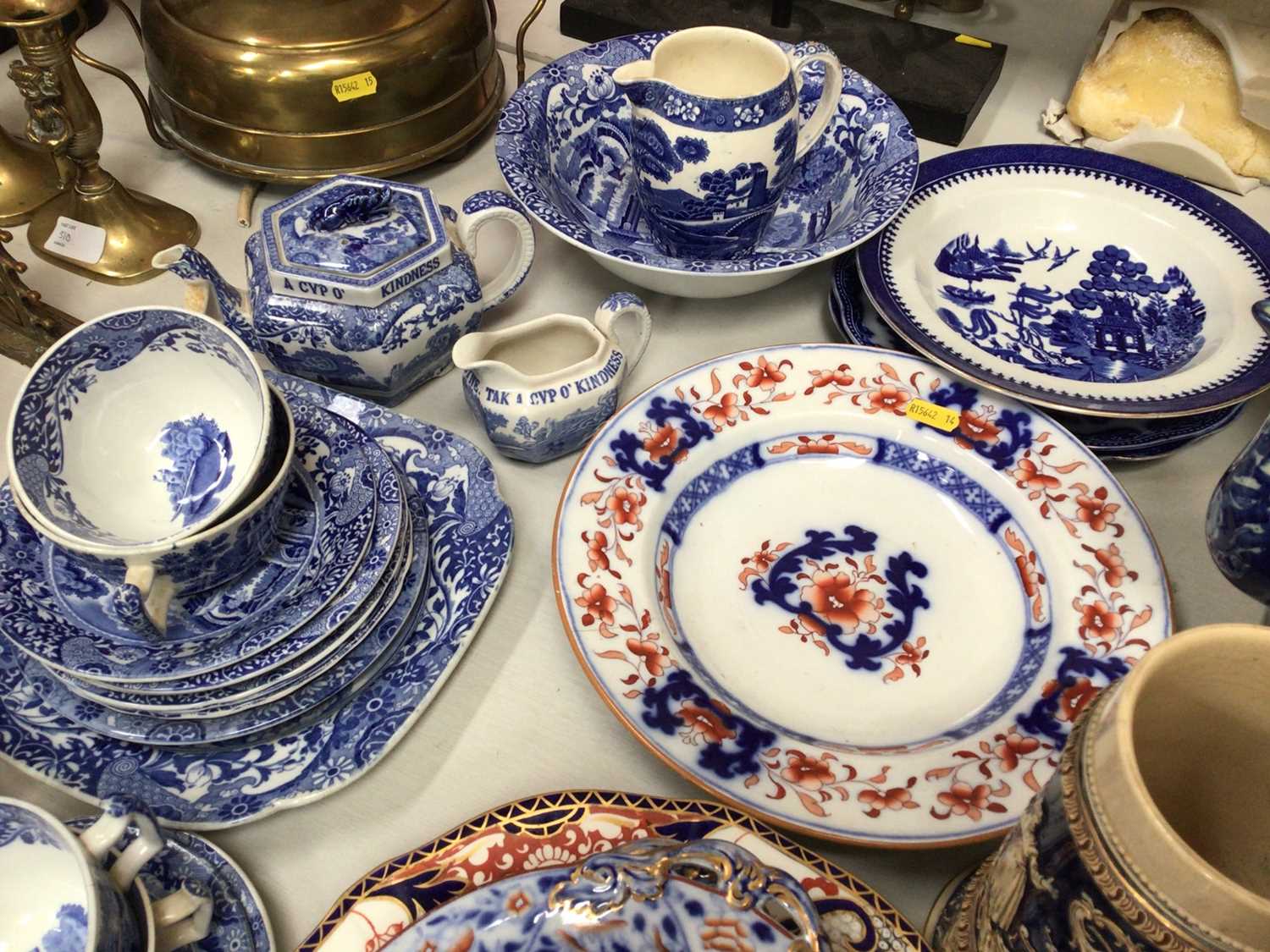 Copeland Spode blue and white tea set, pair of Victorian Staffordshire pottery spaniels, Victorian t - Image 2 of 5