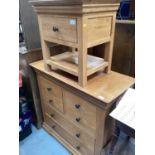 Modern light oak chest of four long and two short drawers 96cm and similar bedside table with drawer