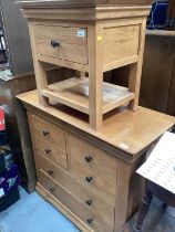 Modern light oak chest of four long and two short drawers 96cm and similar bedside table with drawer