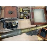 Victorian four drawer telescope, lenses and plate camera elements