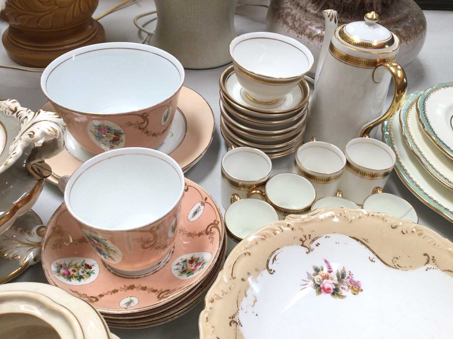 Group of 19th century and later tea and dinner ware, pair of urns with green and gilt decoration and - Image 5 of 5