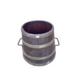 Brass bound wooden barrel of tapered form, 55cm high