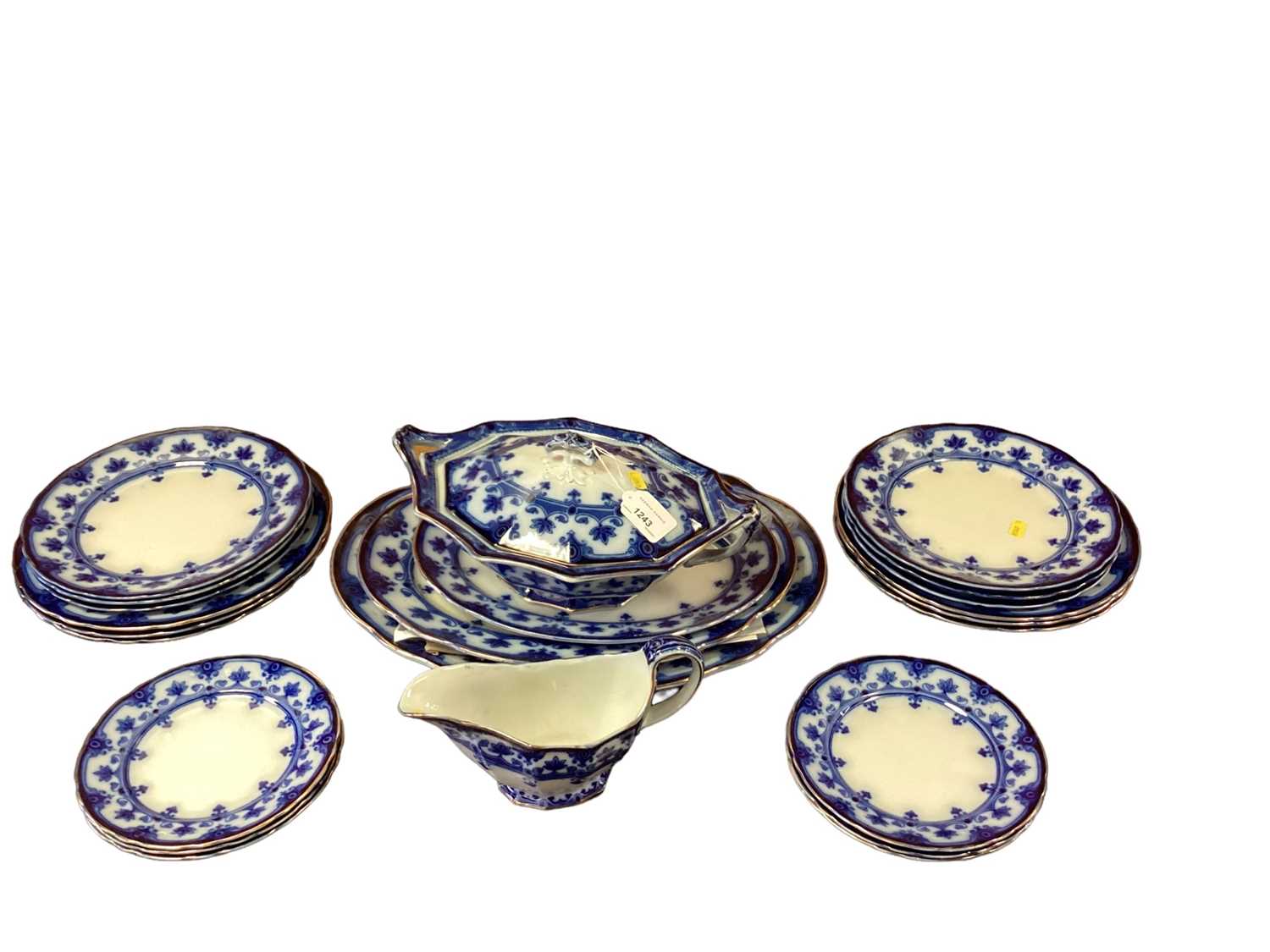 Late Victorian Art Nouveau Ford & Sons 'Dudley' pattern flow blue and white dinner service
