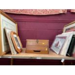 Sewing box and a group of pictures, including watercolours