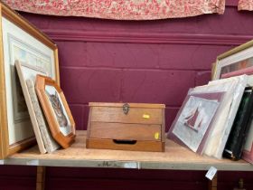 Sewing box and a group of pictures, including watercolours