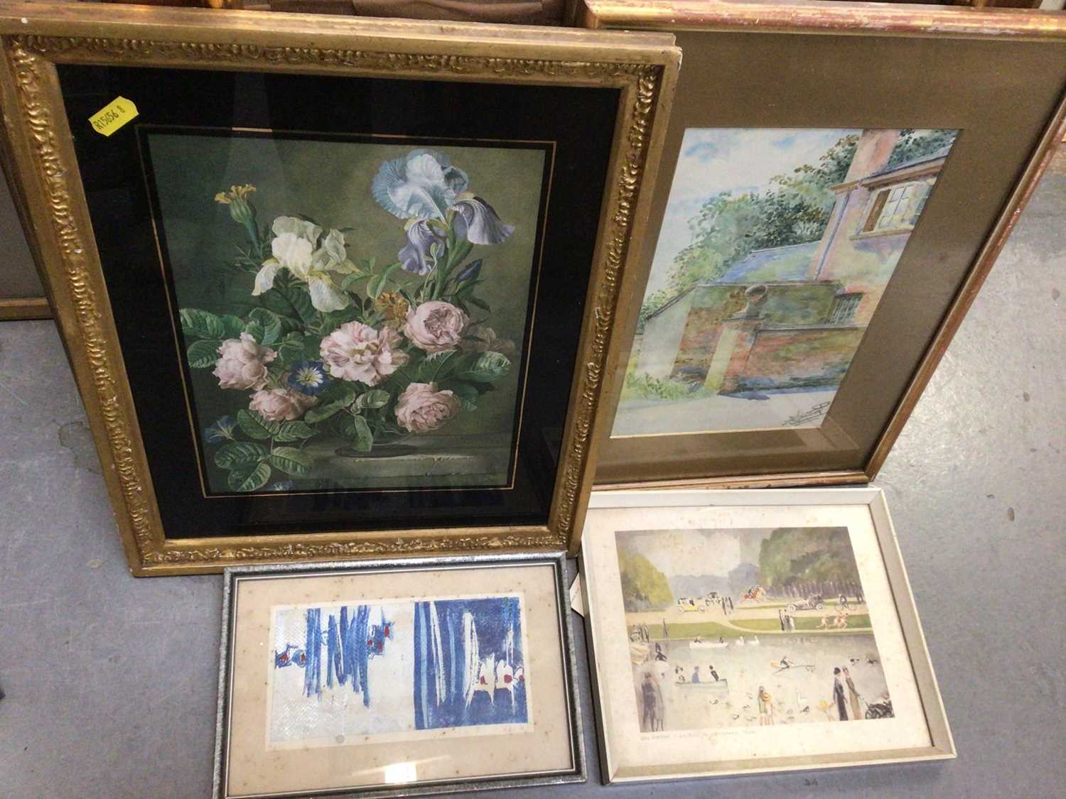 Group of antique and later prints, watercolour study and a gilt framed wall mirror - Image 3 of 3