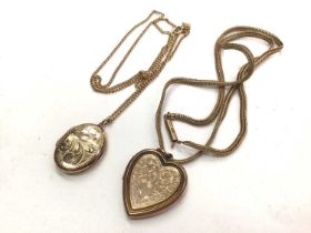 9ct gold heart shaped locked on 9ct gold chain and one other 9ct gold locket on a gold plated chain