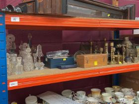 Collection of scent bottles, brassware and sundries