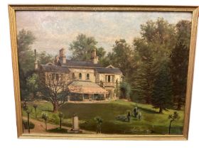 Oil on board country house and two further pictures