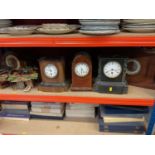 Group of clocks, including Victorian slate clock, cuckoo clocks, etc (1 shelf)