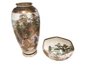 Japanese satsuma bowl and a similar vase (2)