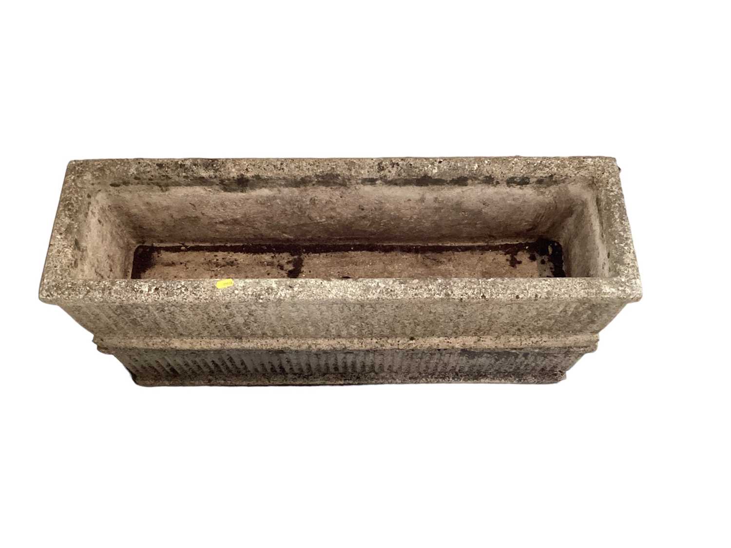 Pair of concrete garden planters, 91.5cm wide, 26cm deep, 24cm high