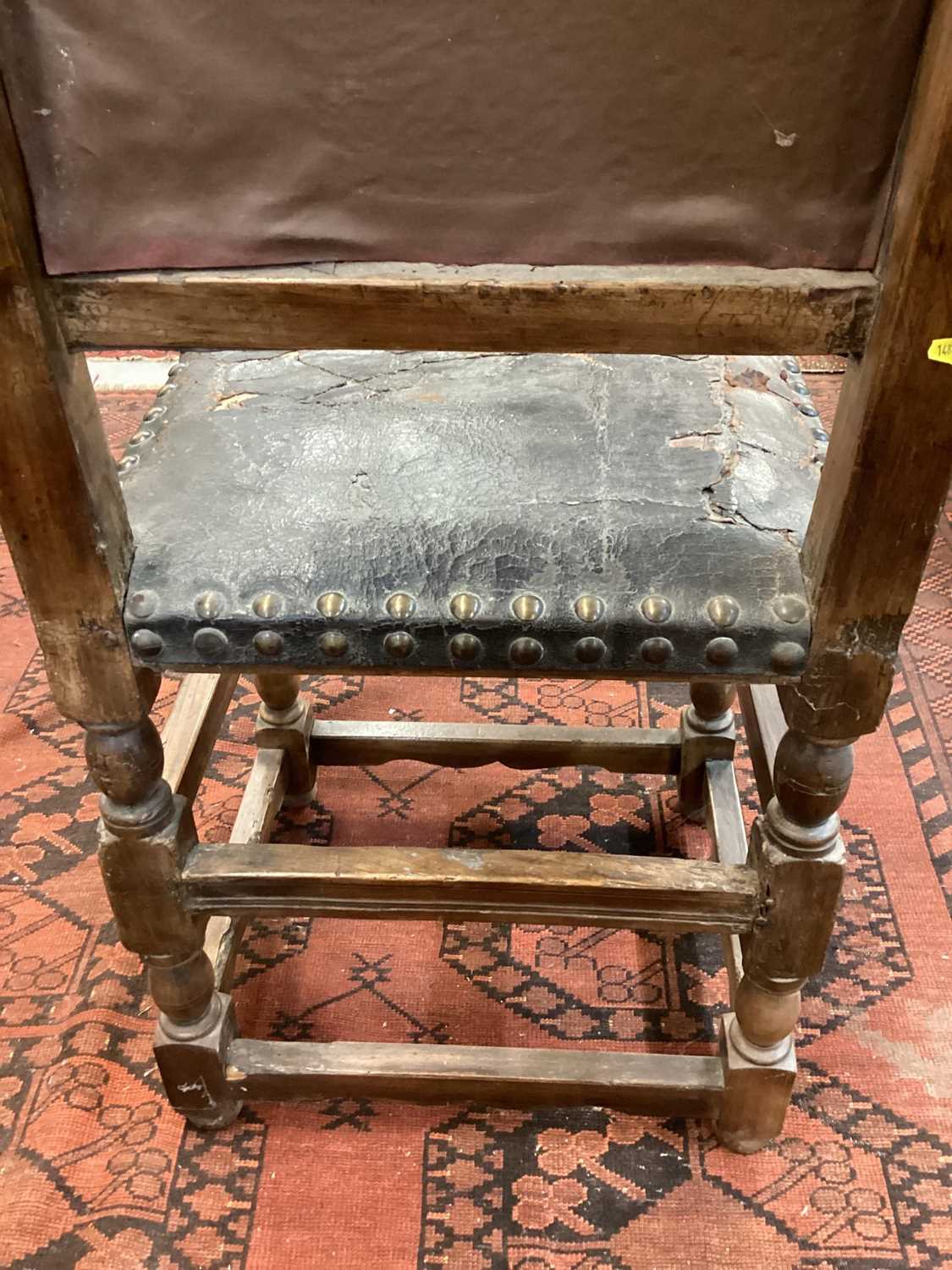 19th century Continental fruitwood side chair with studded leather seat and back - Image 5 of 21