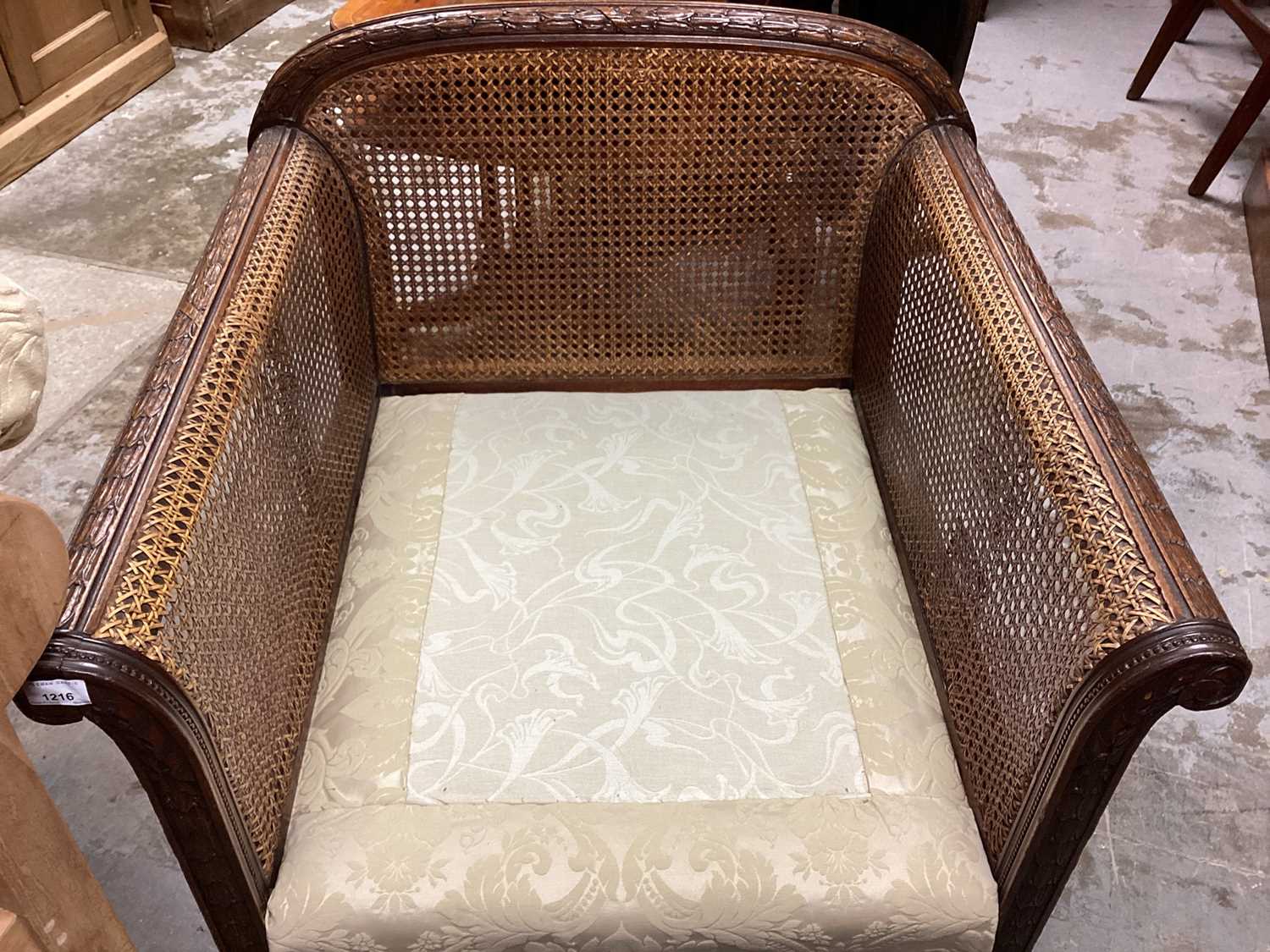 Early 20th century carved and caned bergere armchair - Image 2 of 7