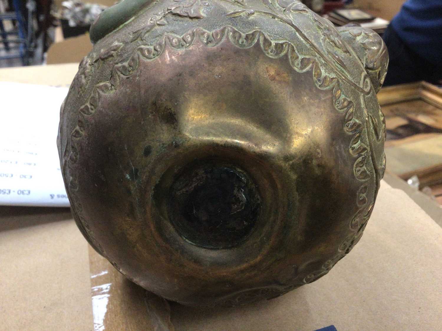 Antique Indian brass ewer with relief cast decoration - Image 2 of 2