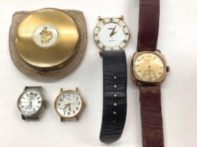 Vintage 9ct gold cased wristwatch, three other watches and a powder compact
