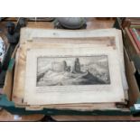 Collection of unframed works to include engravings, watercolours and drawings.