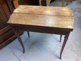 Edwardian inlaid card table with fold over top on splayed taper legs
