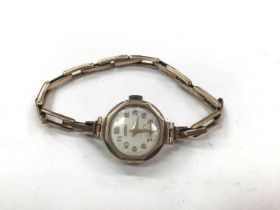 9ct gold Technos ladies vintage wristwatch on 9ct gold bracelet