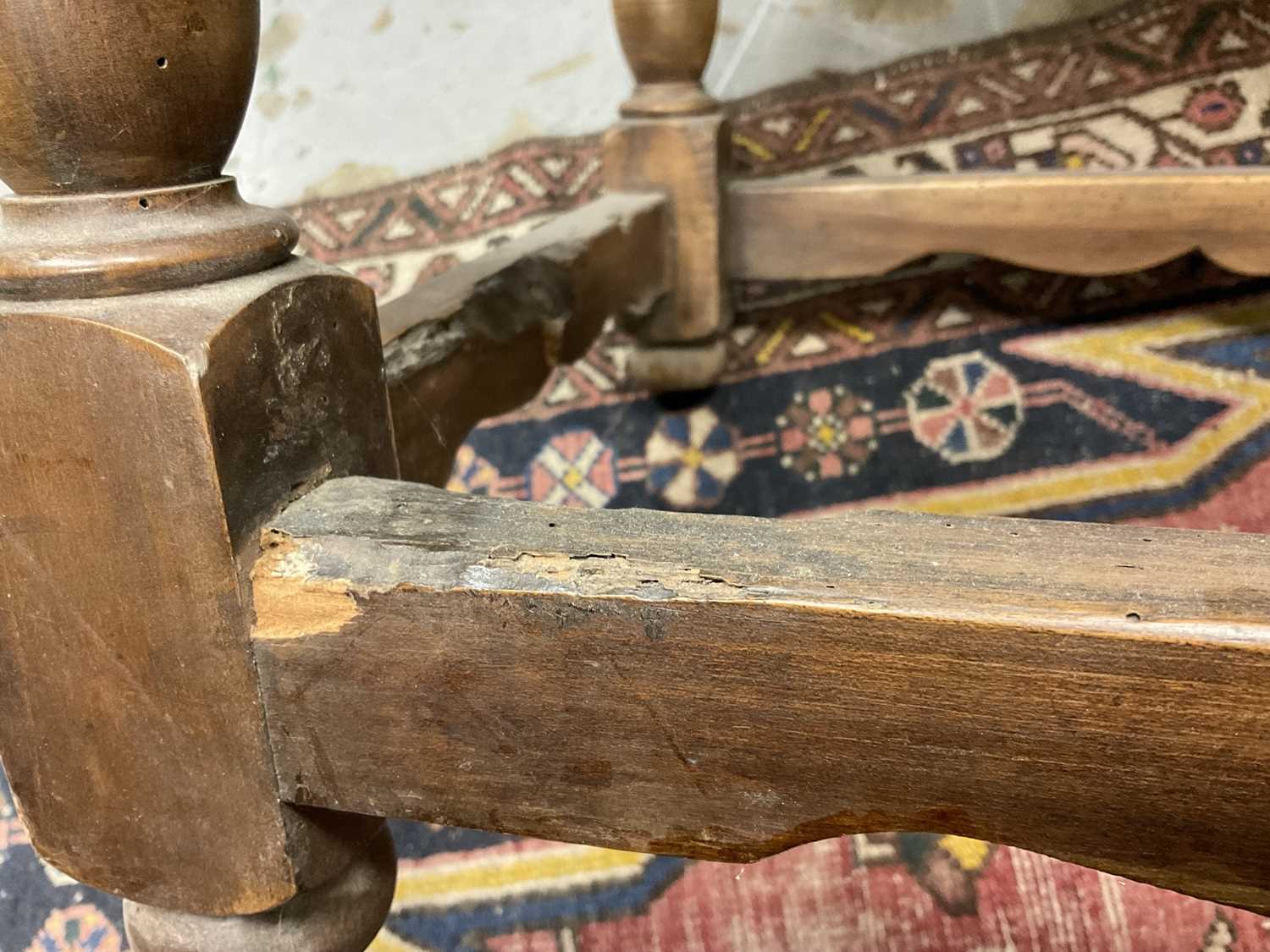 19th century Continental fruitwood side chair with studded leather seat and back - Image 19 of 21