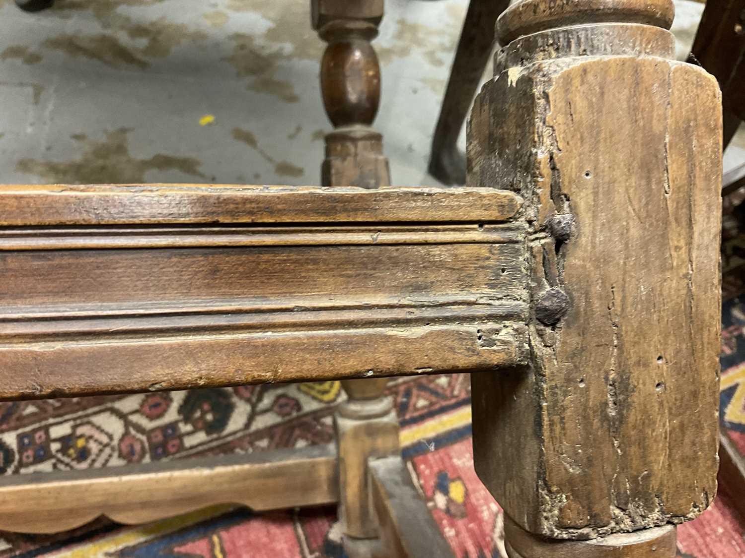 19th century Continental fruitwood side chair with studded leather seat and back - Image 14 of 21