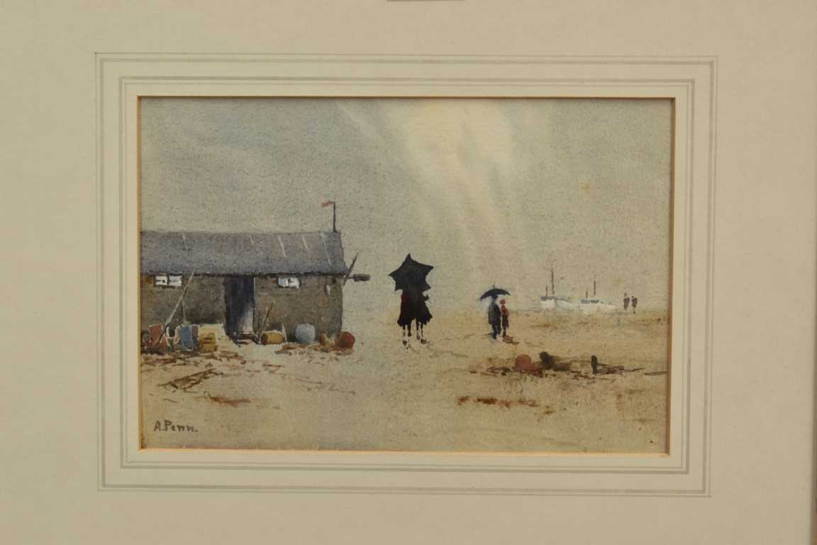 Audrey Penn (1897-1992) watercolour - A Wet Day, Aldeburgh Beach, signed, 17cm x 26cm, in glazed fra - Image 2 of 4