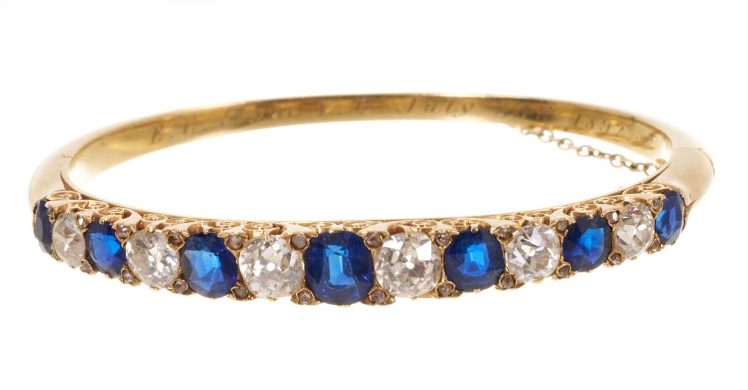 Fine Victorian sapphire and diamond hinged bangle