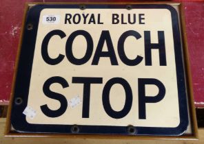 An original royal blue double-sided enamel 'Coach Stop' sign