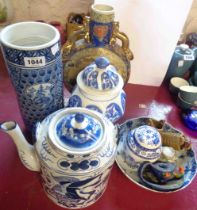 A small quantity of assorted Oriental ceramics including vases, lidded jars, etc.