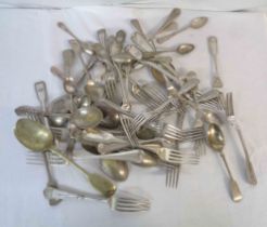 A bag containing a quantity of assorted silver plated and continental cutlery