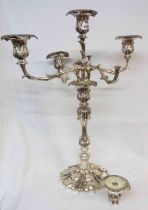 A 78cm high ornate reproduction silver plated four branch five light candelabrum with acanthus petal