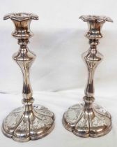 A pair of 26.5cm antique Elkington & Co. silver plated candlesticks with detachable nozzles,