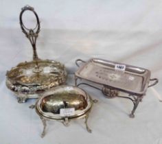 A Hamilton & Inches silver plated plate warmer on stand - sold with a small roll-top breakfast