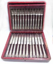 A cased set of twelve each George IV silver handled kings pattern fruit knives and forks with