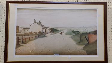 †L.S. Lowry: a framed large format coloured print entitled 'A Country Road' - 54cm X 64cm