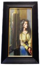 †R.O. Lenkiewicz: a typical black ribbed framed oil on canvas entitled 'Study / Anna Navas at the