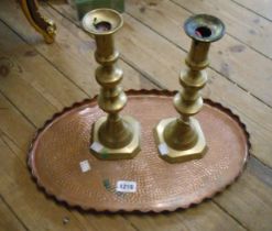 A beaten copper tray of oval form, marked J. Picard & Co. London - sold with a pair of 19th