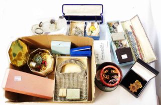 A quantity of vintage and other assorted costume jewellery and a white past set evening bag - sold