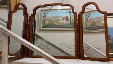 A walnut framed Queen Anne style triple dressing table mirror