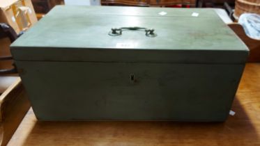 A 50cm green painted lift-top box with flanking drop handles