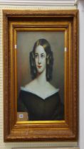 An ornate gilt framed reproduction oil on canvas head and shoulders portrait of a young woman