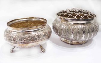 A small Malaysian Kelantan silver rose bowl with stylised lotus leaf embossed border - sold with