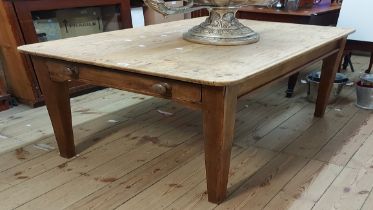 A 1.22m Victorian pine farmhouse style kitchen table with single frieze drawer, set on square legs