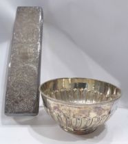 A small silver footed bowl with embossed semi-reeded decoration - sold with a silver topped cut