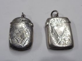 Two silver fob vesta cases, both with engraved decoration