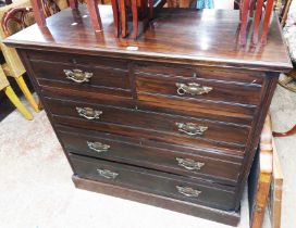 A 1.07m Edwardian walnut chest of two short and three long graduated drawers, set on plinth base