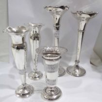 A pair of 16cm high silver specimen vases - sold with two larger and another (marks) worn -