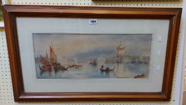 Anton Purigini: a framed panormic watercolour entitled 'The Guidella, Venice' - signed and titled in