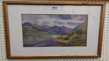 A pair of gilt framed watercolours, each depicting a mountain river landscape